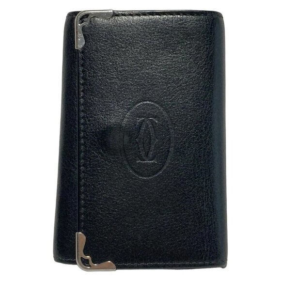 Auth Cartier Cabochon - Black Silver Leather Hardware Key Case - Picture 1 of 6